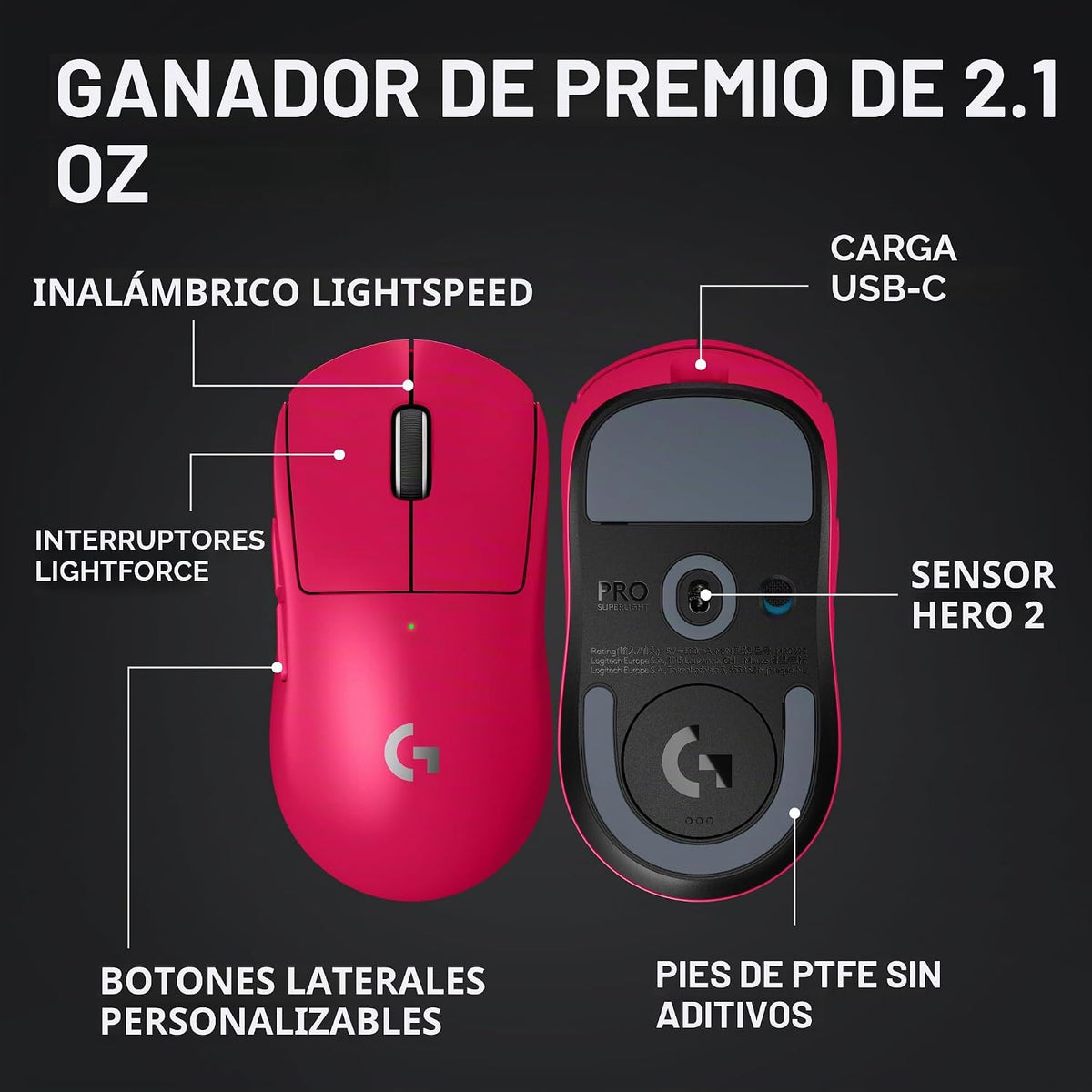 Mouse Gamer Logitech G Pro X Superlight 2 Lightspeed Magenta Lat-272