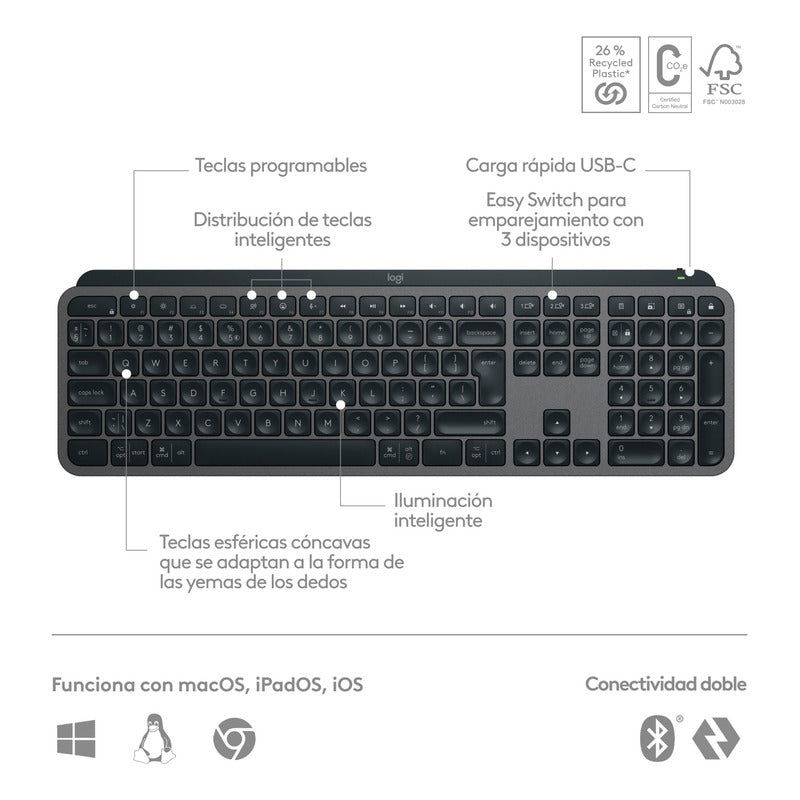 Teclado Recargable / Usuarios Avanzados Logitech Mx Keys S
