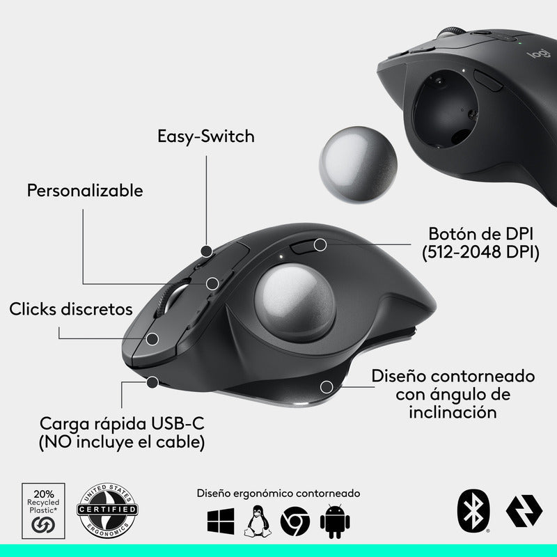 Mouse Logitech Mx Ergo S, Trackball Inalámbrico / Recargable