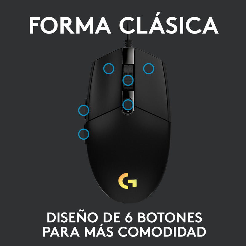 Mouse Gamer Logitech G203 RGB LIGHTSYNC, 6 Botones 8.000 DPI, Negro