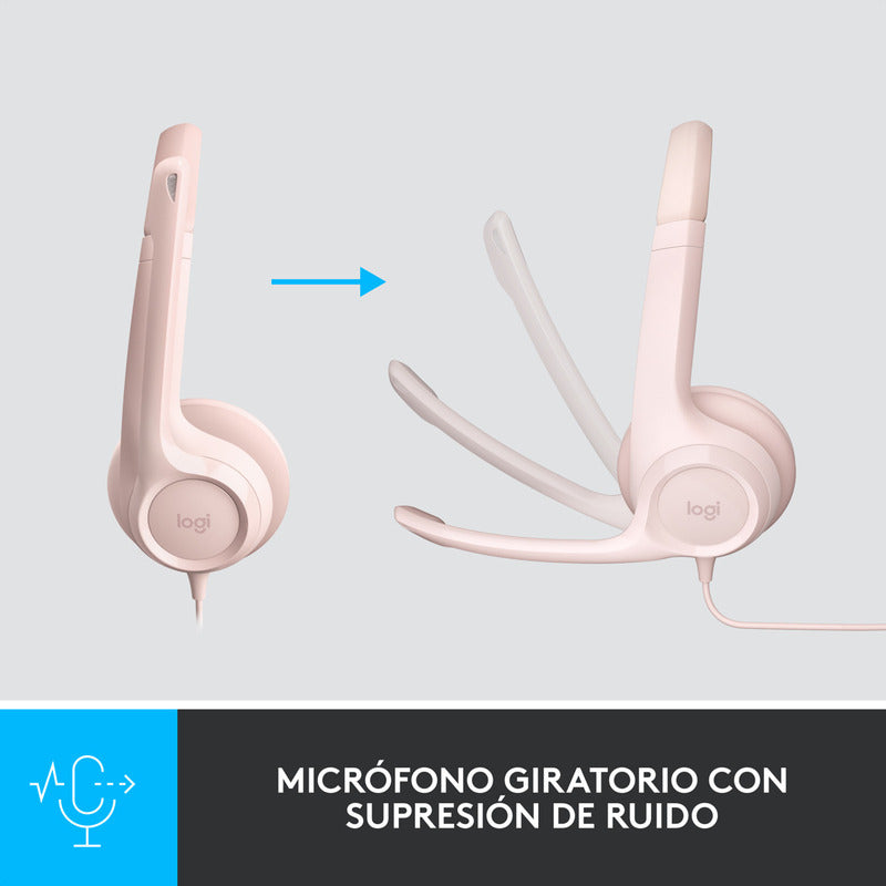 Combo Cámara Web Logitech Brio 300 + Auricular H390 Usb Rosa