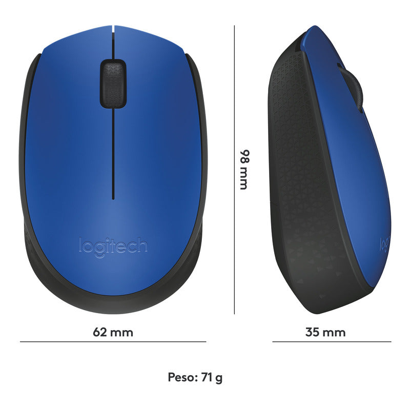 Mouse Inalámbrico Logitech M170, Cómodo Y Portátil, Azul