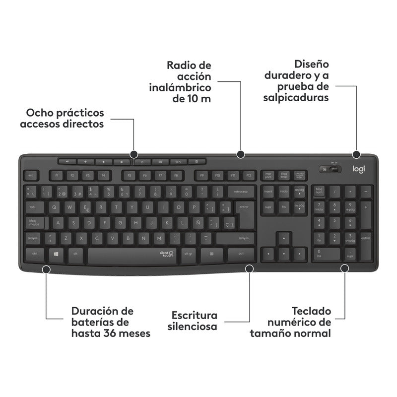 Combo Teclado y Mouse Inalámbrico Silencioso Logitech MK295 Silent