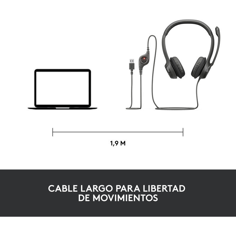 Auriculares Usb Logitech H390, Mic Sin Ruido Y Controles Cable