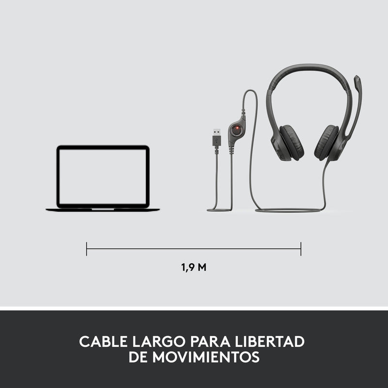 Auriculares Usb Logitech H390, Mic Sin Ruido Y Controles Cable