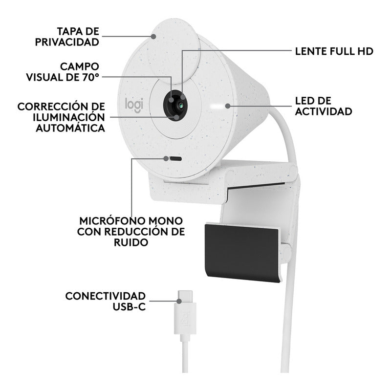 Webcam Logitech Brio 300 Full Hd 1080p Rightlight 2, Blanco