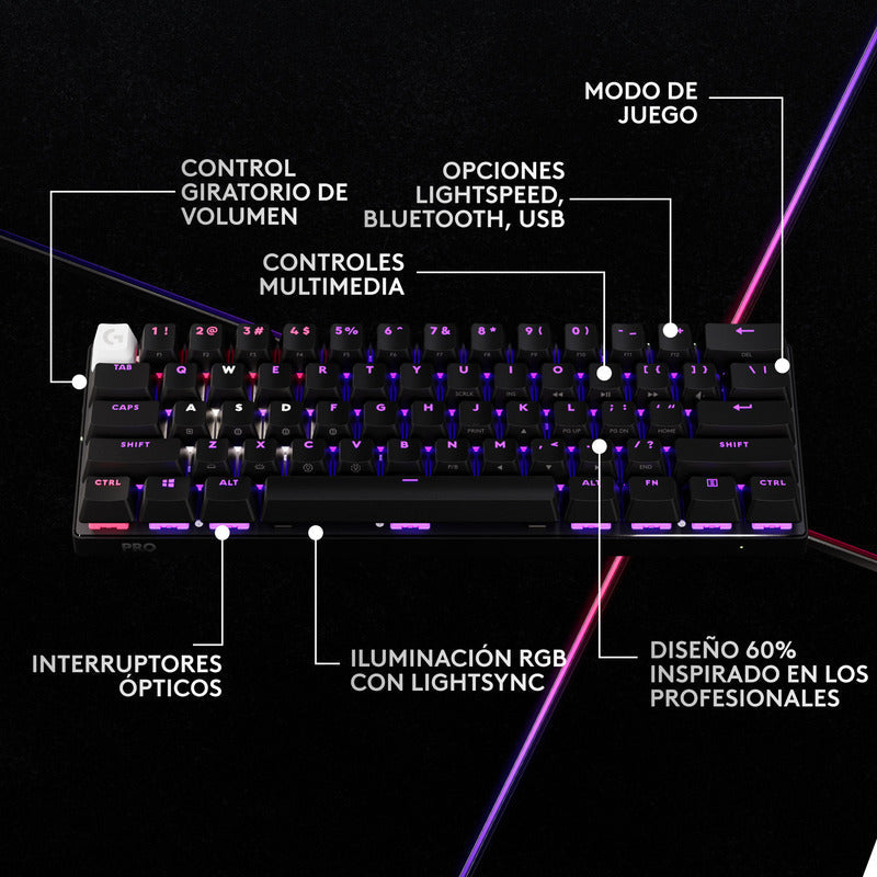 Teclado Gamer Logitech Pro X 60, Inalámbrico Lightspeed