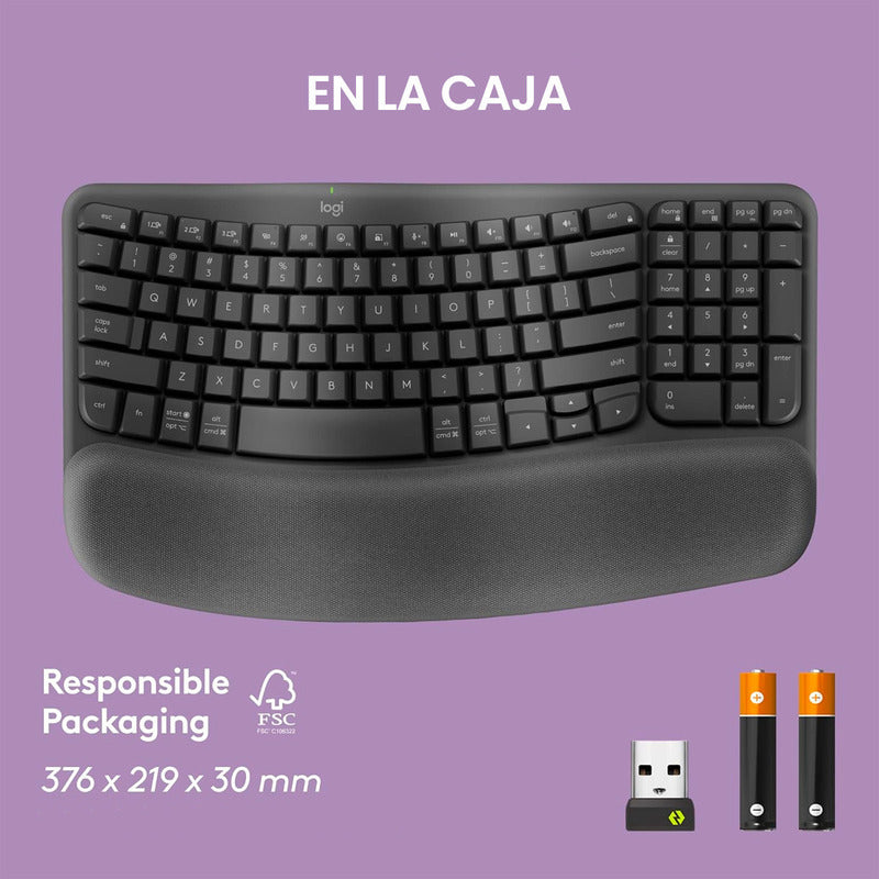 Teclado Ergonómico Inalámbrico Logitech Wave Keys, Grafito