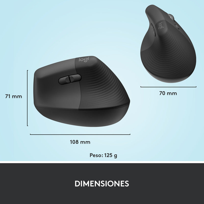 Mouse Ergonómico Logitech Lift Vertical Avanzado, Grafito