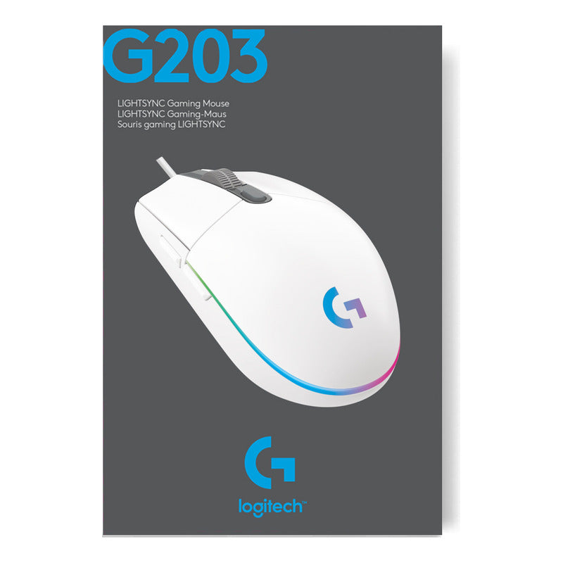 Mouse Gamer Logitech G203 RGB LIGHTSYNC, 6 Botones 8.000 DPI, Blanco