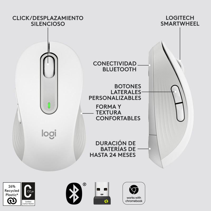 Mouse Inalámbrico Bluetooth Logitech Signature M650 Blanco