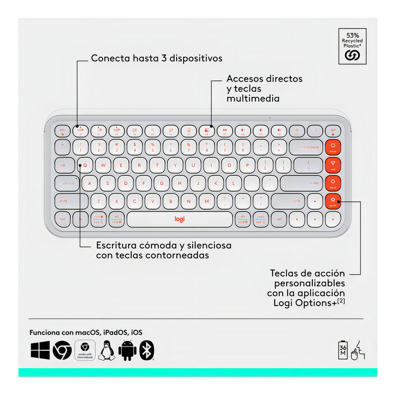 Combo Teclado Y Mouse Bluetooth, Logitech Pop Icon, Blanco