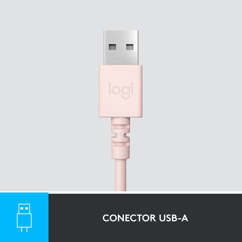 Combo Cámara Web Logitech Brio 300 + Auricular H390 Usb Rosa