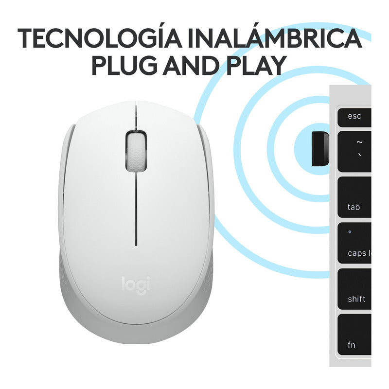 Mouse Inalámbrico Logitech M170, Cómodo Y Portátil, Blanco