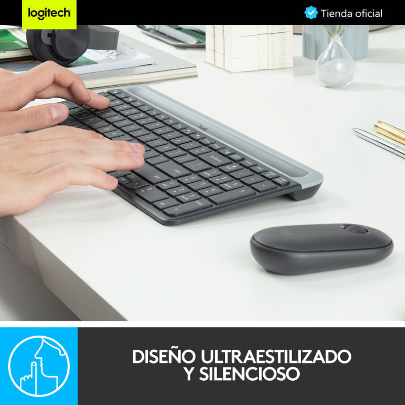 Combo Inalámbrico Slim Logitech MK470 + Pad Mouse Studio Series