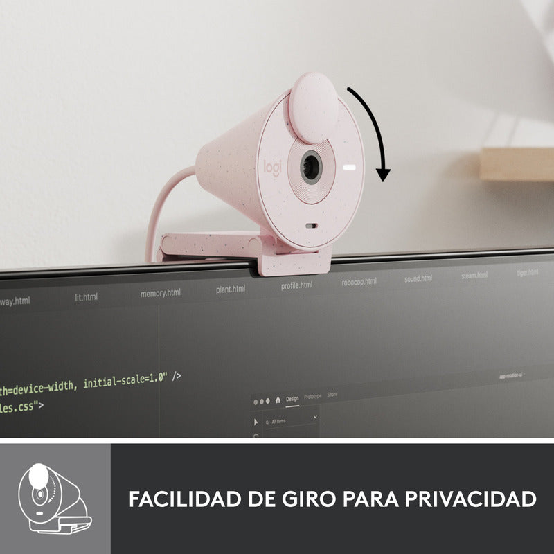 Webcam Logitech Brio 300 Full Hd 1080p Rightlight 2, Rosa