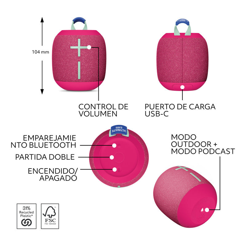 Parlante Bluetooth Ultimate Ears Wonderboom 4, Rosa