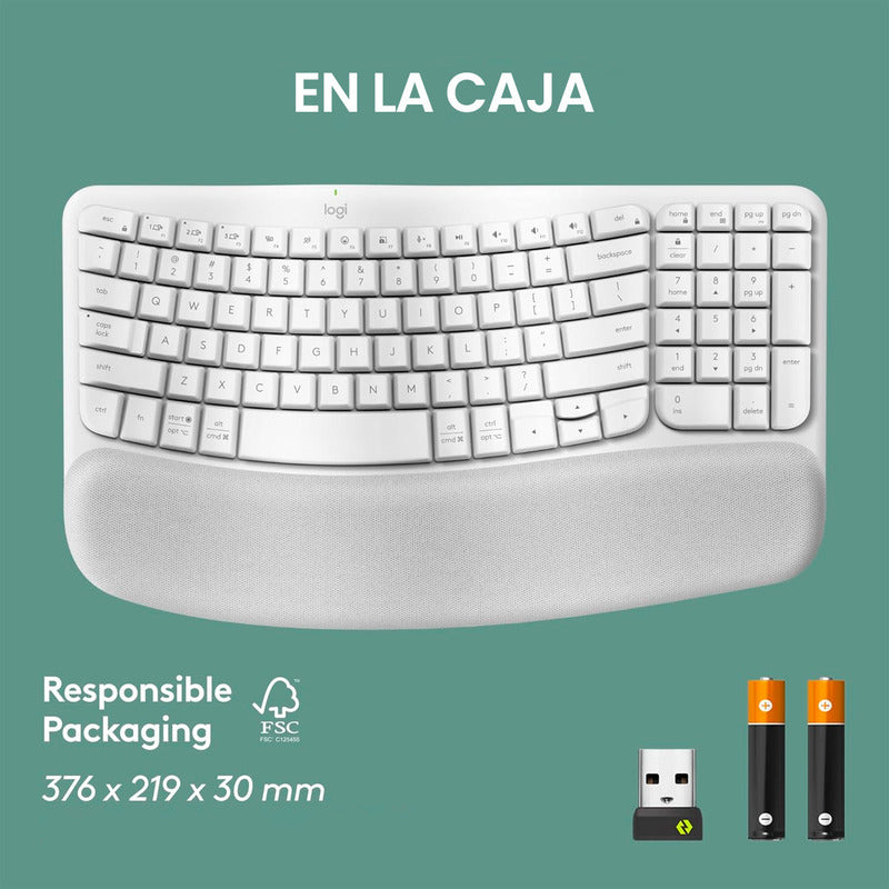 Teclado Ergonómico Inalámbrico Logitech Wave Keys, Blanco