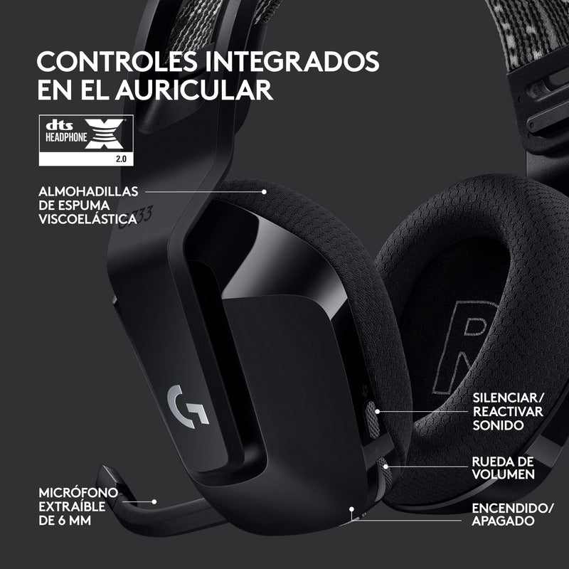 Auricular Gamer Logitech G733, Rgb Inalámbrica / 7.1 - Negro