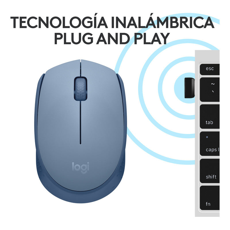 Mouse Inalámbrico Logitech M170, Cómodo Y Portátil, Gris Azul