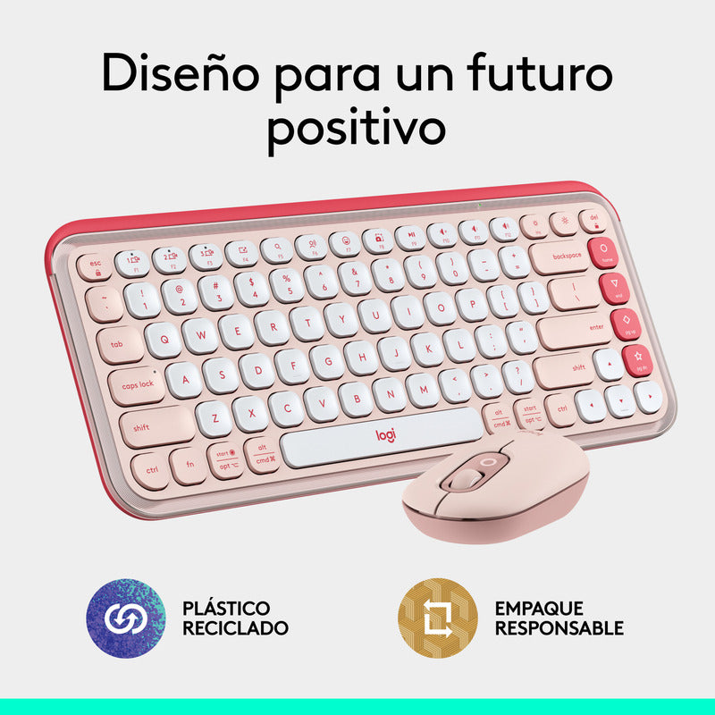 Combo Teclado Y Mouse Bluetooth, Logitech Pop Icon, Rosado