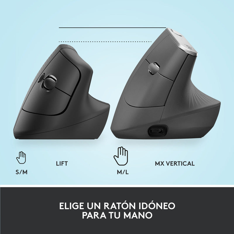 Mouse Ergonómico Logitech Lift Vertical Avanzado, Grafito