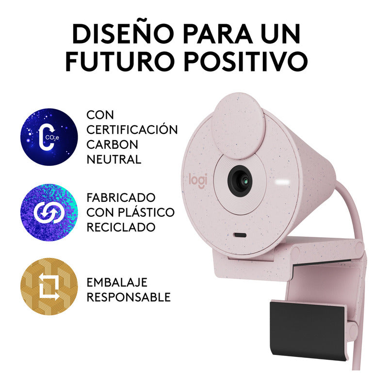Webcam Logitech Brio 300 Full Hd 1080p Rightlight 2, Rosa