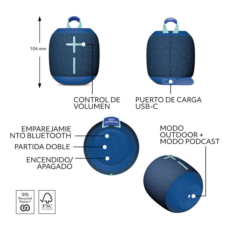 Parlante Bluetooth Ultimate Ears Wonderboom 4, Azul