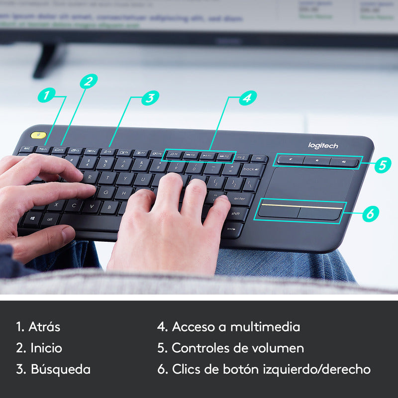 Teclado Logitech Touch K400 Plus Inalámbrico Pc Android Tv