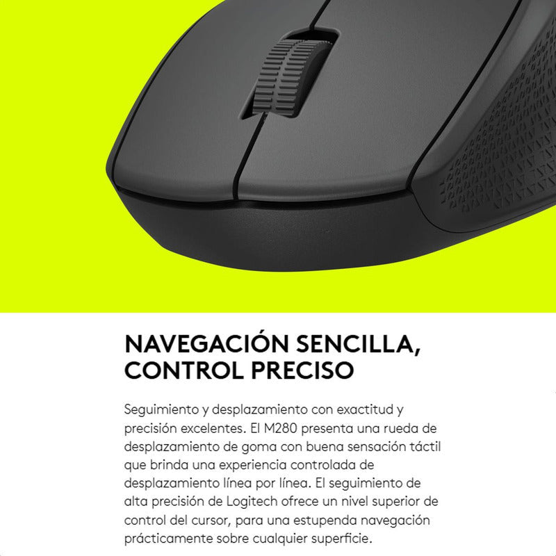 Mouse Inalámbrico Logitech M280 con Cómodo Diseño Curvo, Gris