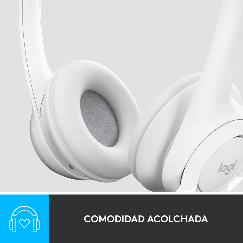 Auricular Usb Logitech H390, Mic Sin Ruido Y Controles, Blanco