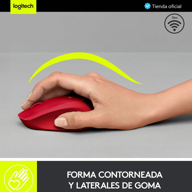Mouse Inalámbrico Logitech M280 con Cómodo Diseño Curvo, Rojo