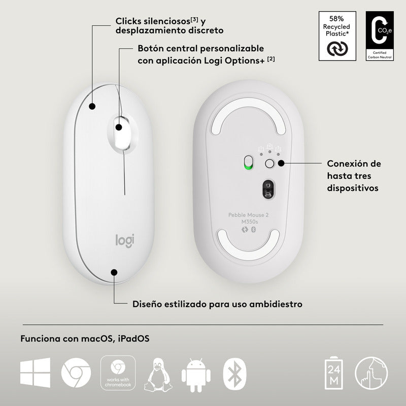 Mouse Logitech Pebble 2 M350s Bluetooth Multidispositivo