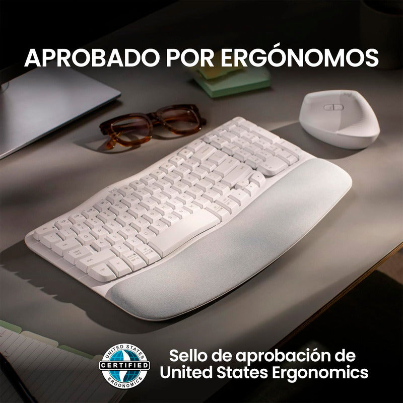 Teclado Ergonómico Inalámbrico Logitech Wave Keys, Blanco