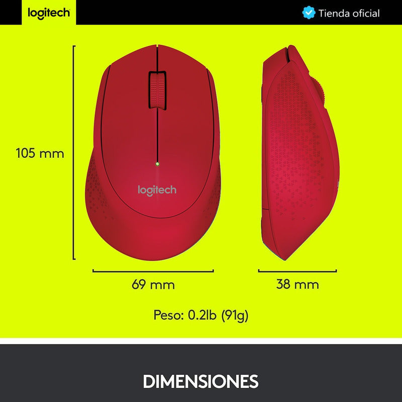 Mouse Inalámbrico Logitech M280 con Cómodo Diseño Curvo, Rojo