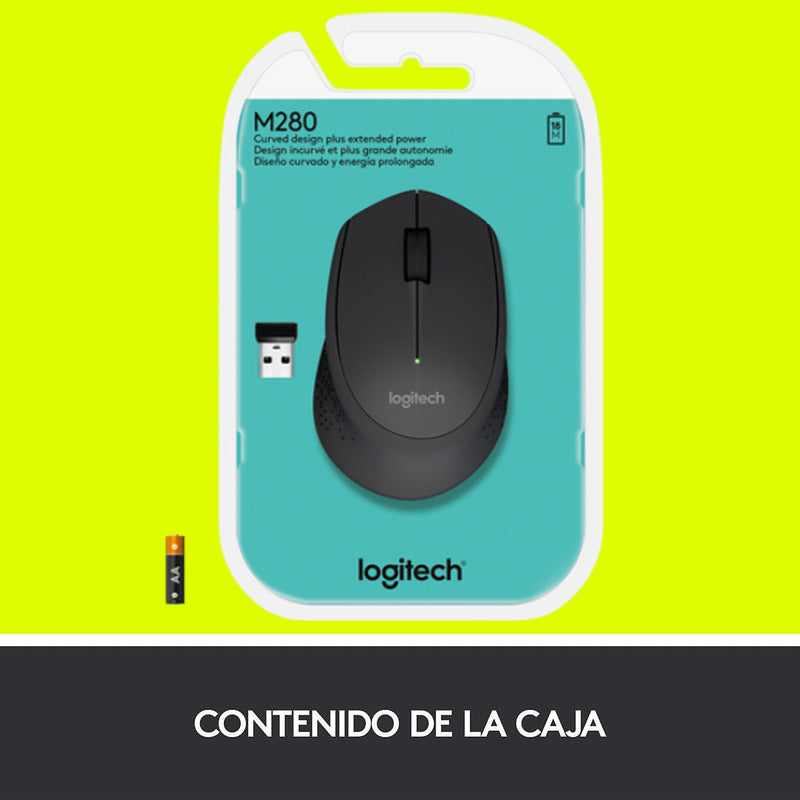 Mouse Inalámbrico Logitech M280 con Cómodo Diseño Curvo, Negro