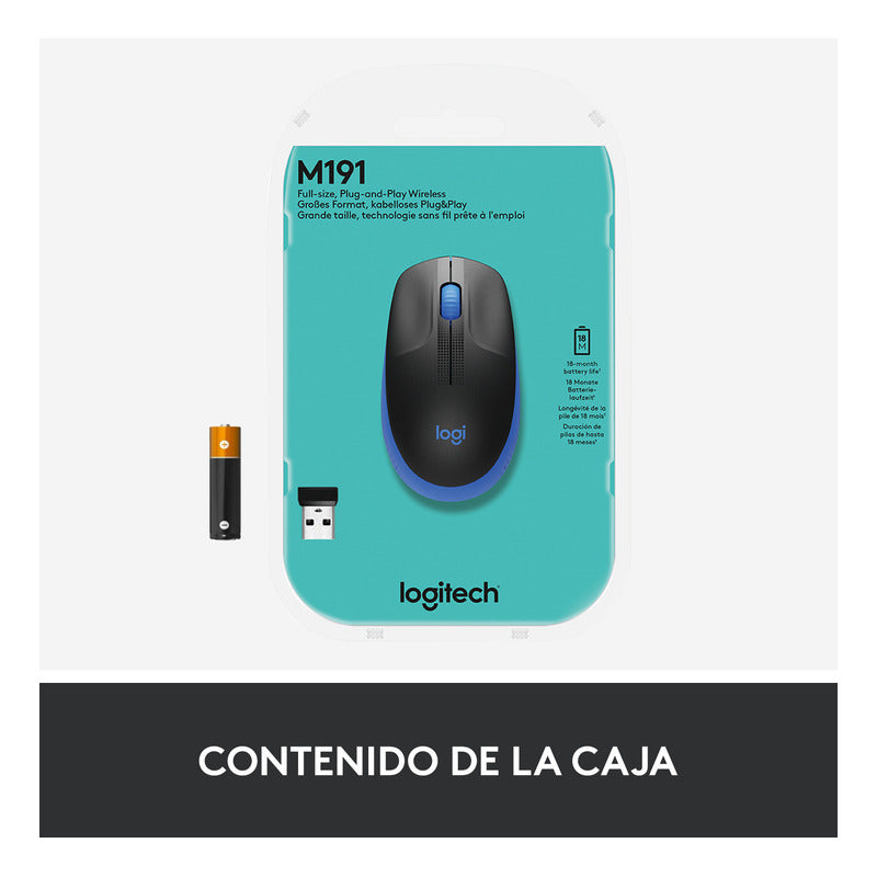 Mouse Inalámbrico Full-size Logitech M190, Negro / Azul