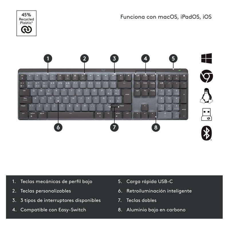 Teclado Recargable Iluminado de Alto Desempeño Logitech MX Mechanical
