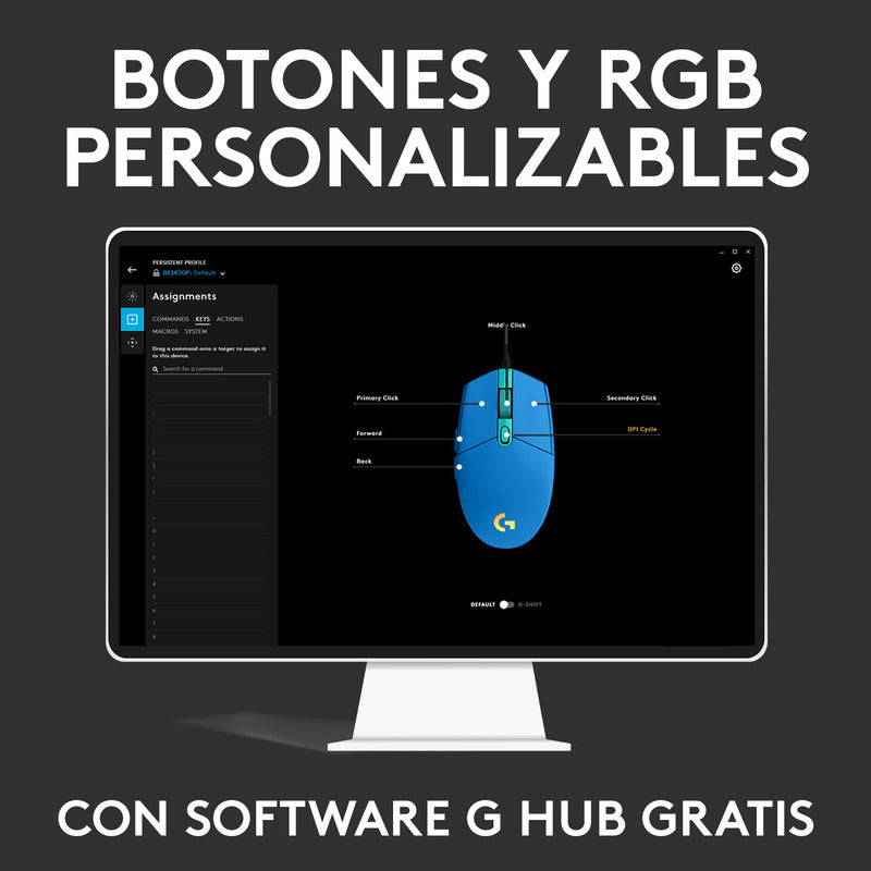 Mouse Gamer Logitech G203 RGB LIGHTSYNC, 6 Botones 8.000 DPI, Azul