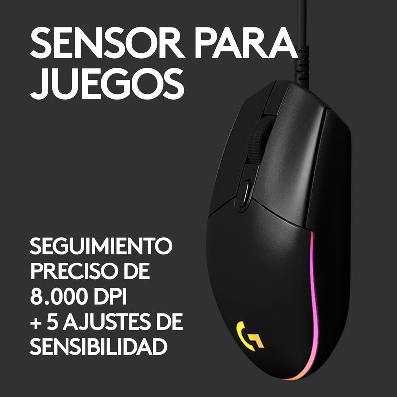 Mouse Gamer Logitech G203 RGB LIGHTSYNC, 6 Botones 8.000 DPI, Negro