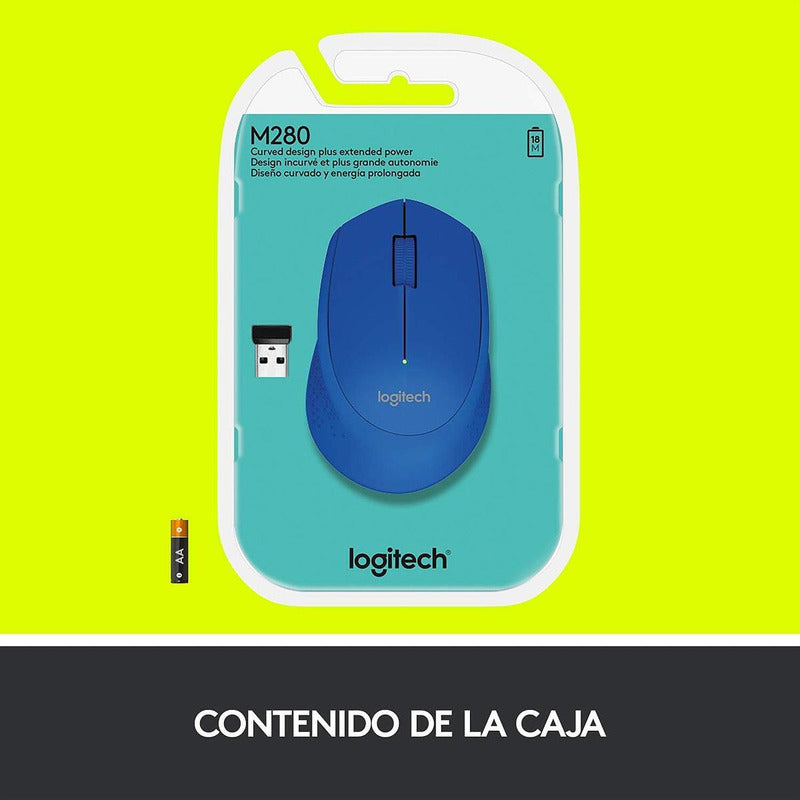Mouse Inalámbrico Logitech M280 con Cómodo Diseño Curvo, Azul