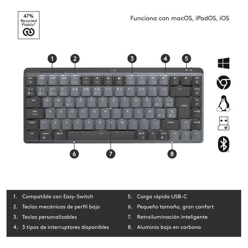 Teclado Recargable Iluminado de Alto Desempeño Logitech MX Mechanical Mini