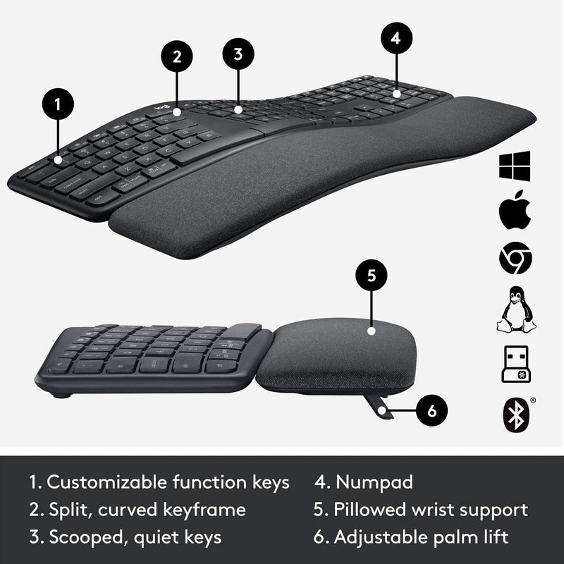 Teclado Dividido Ergonómico Inalámbrico Logitech Ergo K860