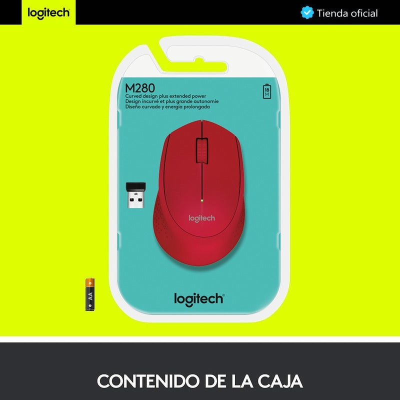 Mouse Inalámbrico Logitech M280 con Cómodo Diseño Curvo, Rojo
