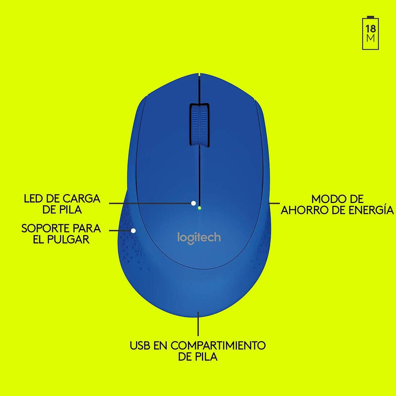 Mouse Inalámbrico Logitech M280 con Cómodo Diseño Curvo, Azul