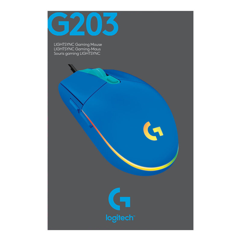 Mouse Gamer Logitech G203 RGB LIGHTSYNC, 6 Botones 8.000 DPI, Azul