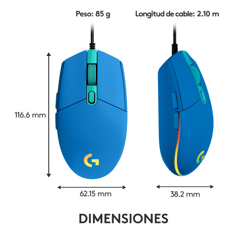 Mouse Gamer Logitech G203 RGB LIGHTSYNC, 6 Botones 8.000 DPI, Azul