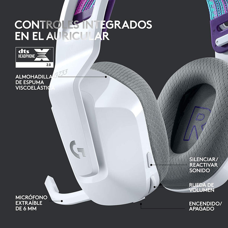 Auricular Gamer Logitech G733, Rgb Inalámbrica / 7.1 - Blanco