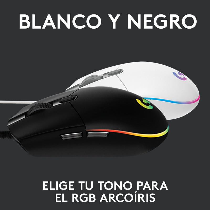 Mouse Gamer Logitech G203 RGB LIGHTSYNC, 6 Botones 8.000 DPI, Blanco