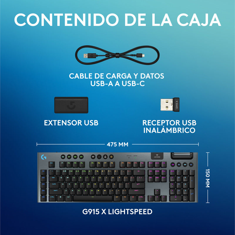 Teclado Gamer Logitech G915 X Lightspeed / Mecánico Slim RGB